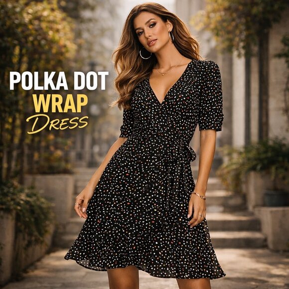 Reformation Dresses & Skirts - Reformation Black Polka Dot Wrap Dress XS